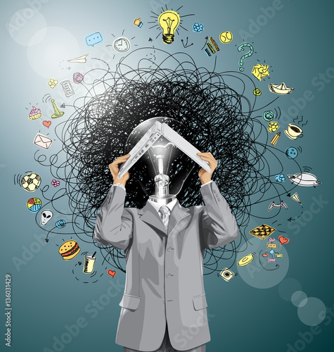 Vector Business Man Hides Under The Laptop