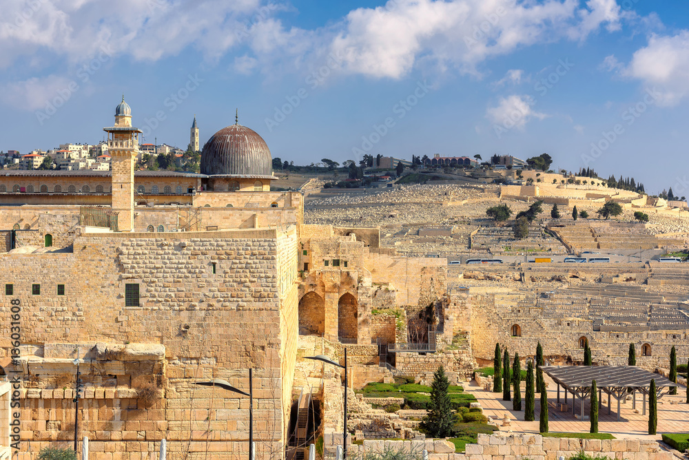 A view of Temple Mount in Jerusalem Old City, Al-Aqsa Mosque, Israel. 