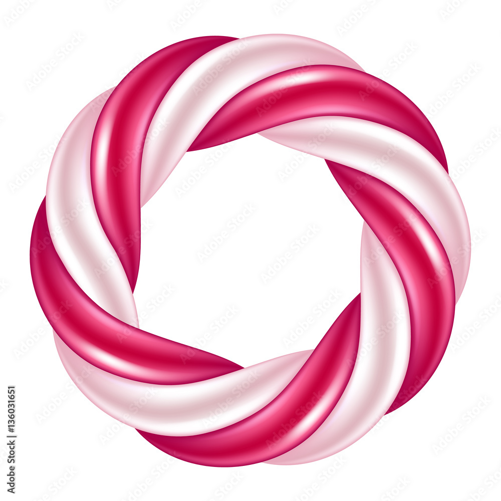 Thick round swirl candy cane background border. Hard candy frame. Stock
