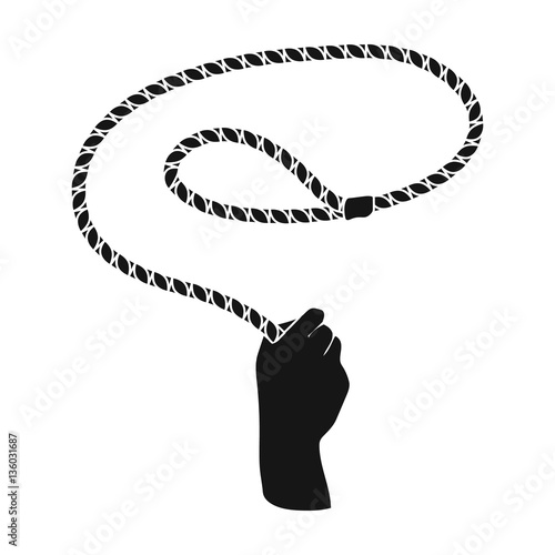 Hand with lasso icon in monochrome style isolated on white background. Rodeo symbol stock vector illustration.