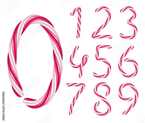 Candy cane numbers set. Hard candy digits.