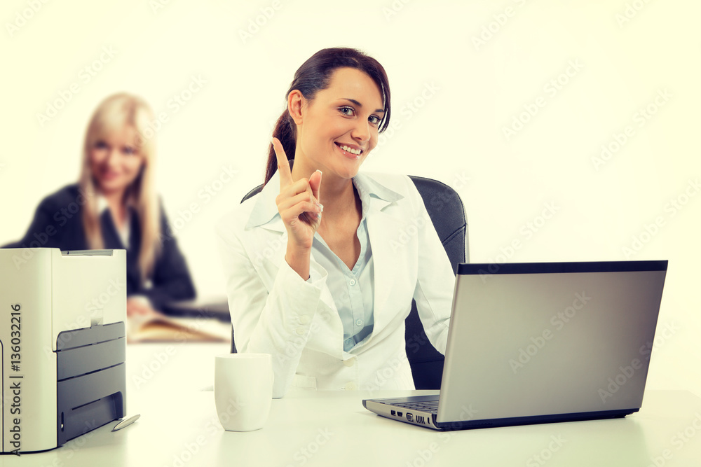 Two attractive business womana working at the office Two attractive business womana working at the office