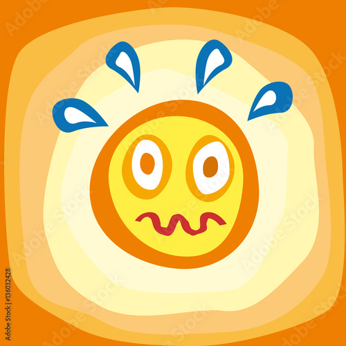 Vector icon summer, sun feels warm and sweat drops