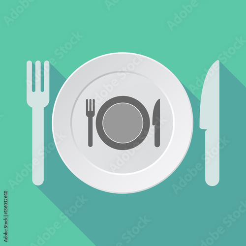 Long shadow tableware with a dish, knife and a fork icon