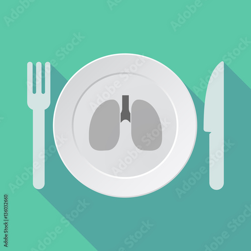 Long shadow tableware with a healthy human lung icon