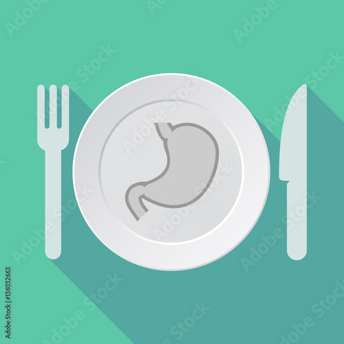 Long shadow tableware with  a healthy human stomach icon