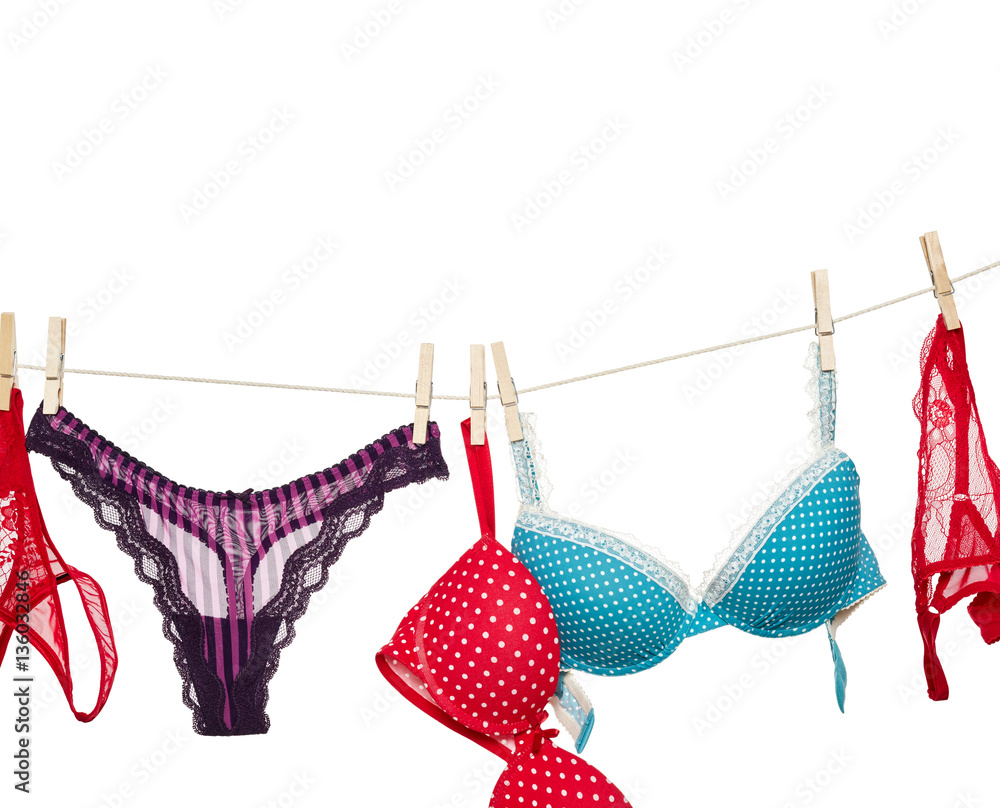 Female panties and bra on rope Stock Illustration by ©Nik_Merkulov
