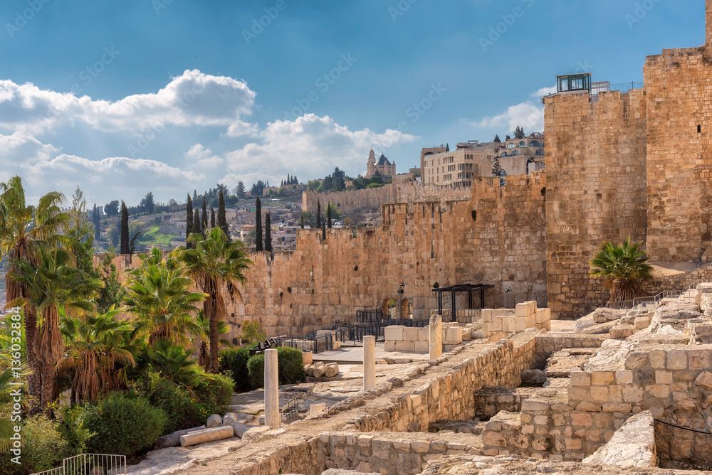 A view of ancient Jerusalem Old City from Temple Mount, Jerusalem, Israel.