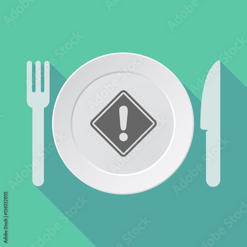Long shadow tableware with a warning road sign