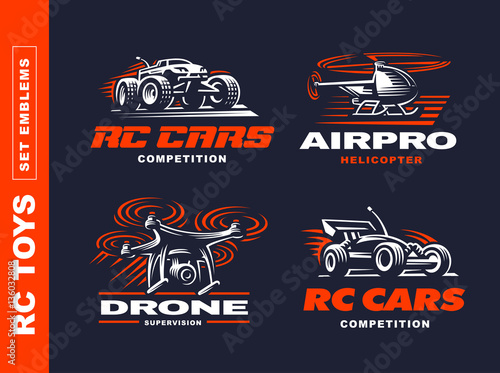 RC toys transport logo set - vector illustration, emblem design on black background