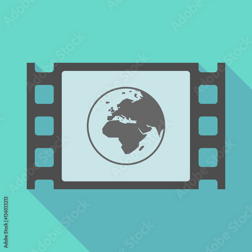 Long shadow film frame with   an Asia, Africa and Europe regions