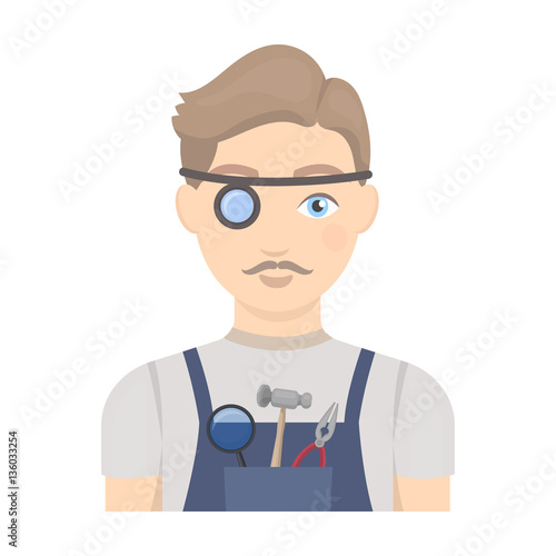 Jeweler icon in cartoon style isolated on white background. Precious minerals and jeweler symbol stock vector illustration.