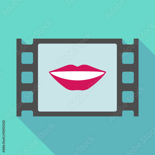 Long shadow film frame with  a female mouth smiling