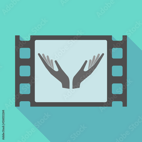Long shadow film frame with  two hands offering