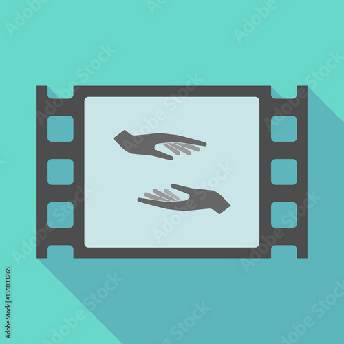 Long shadow film frame with  two hands giving and receiving  or