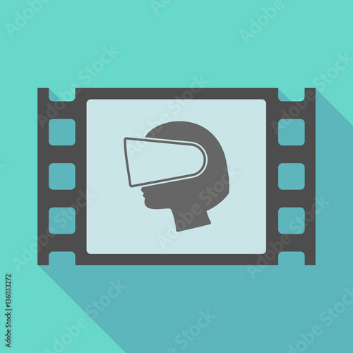 Long shadow film frame with  a female head wearing a virtual rea