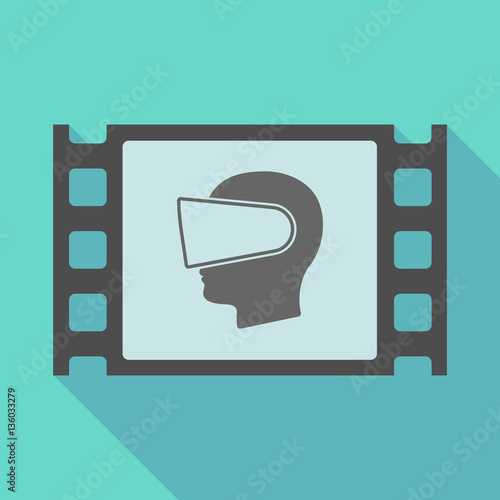 Long shadow film frame with  a male head wearing a virtual reali