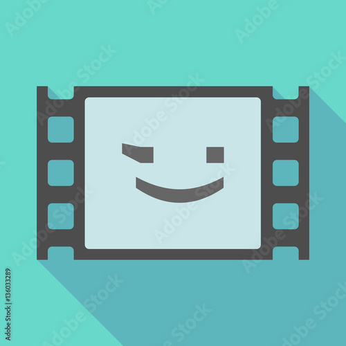 Long shadow film frame with  a wink text face emoticon