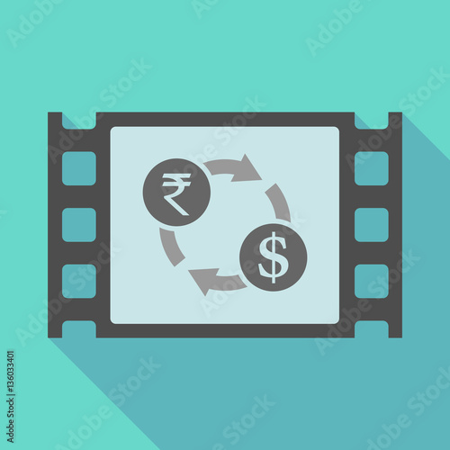 Long shadow film frame with  a rupee and dollar exchange sign