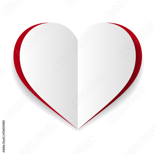 vector red paper heart on white background