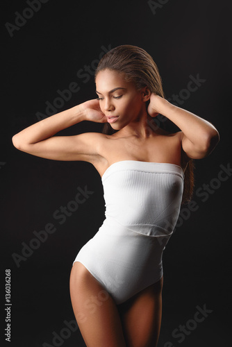 Attractive woman posing in tight underwear