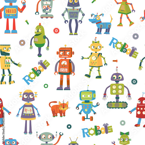 Fotografija Vector robots. Cartoon seamless pattern