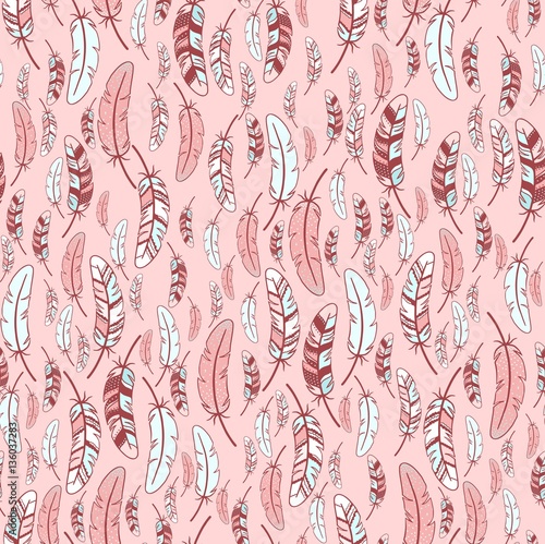 Vector seamless pattern of graphic feathers