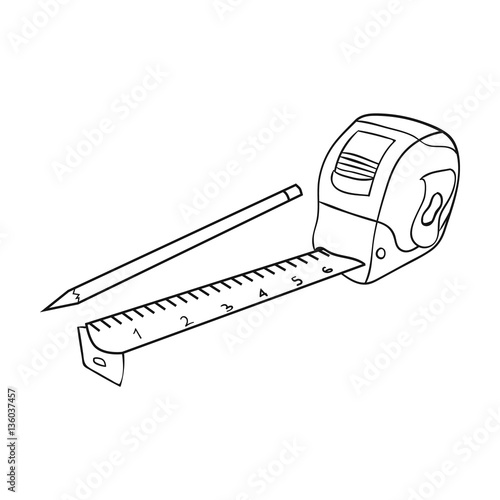Tape measure and pencil icon in outline style isolated on white background. Architect symbol stock vector illustration.