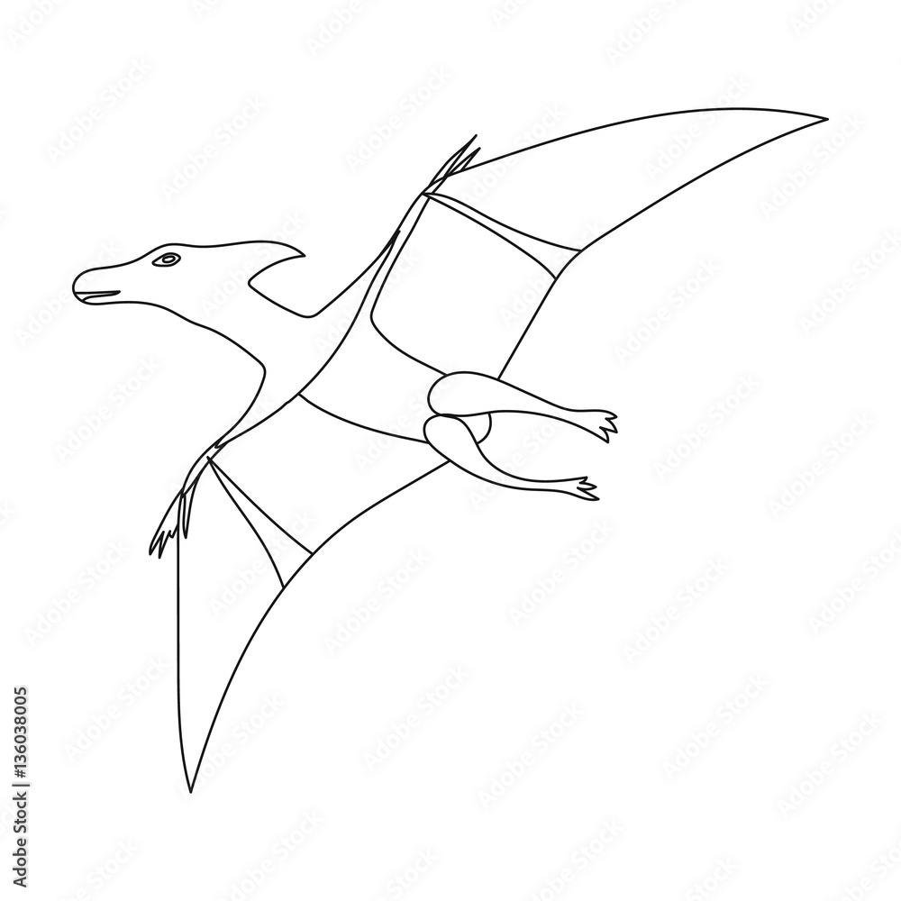 Dinosaur Pterodactyloidea icon in outline style isolated on white  background. Dinosaurs and prehistoric symbol stock vector illustration.  Stock Vector