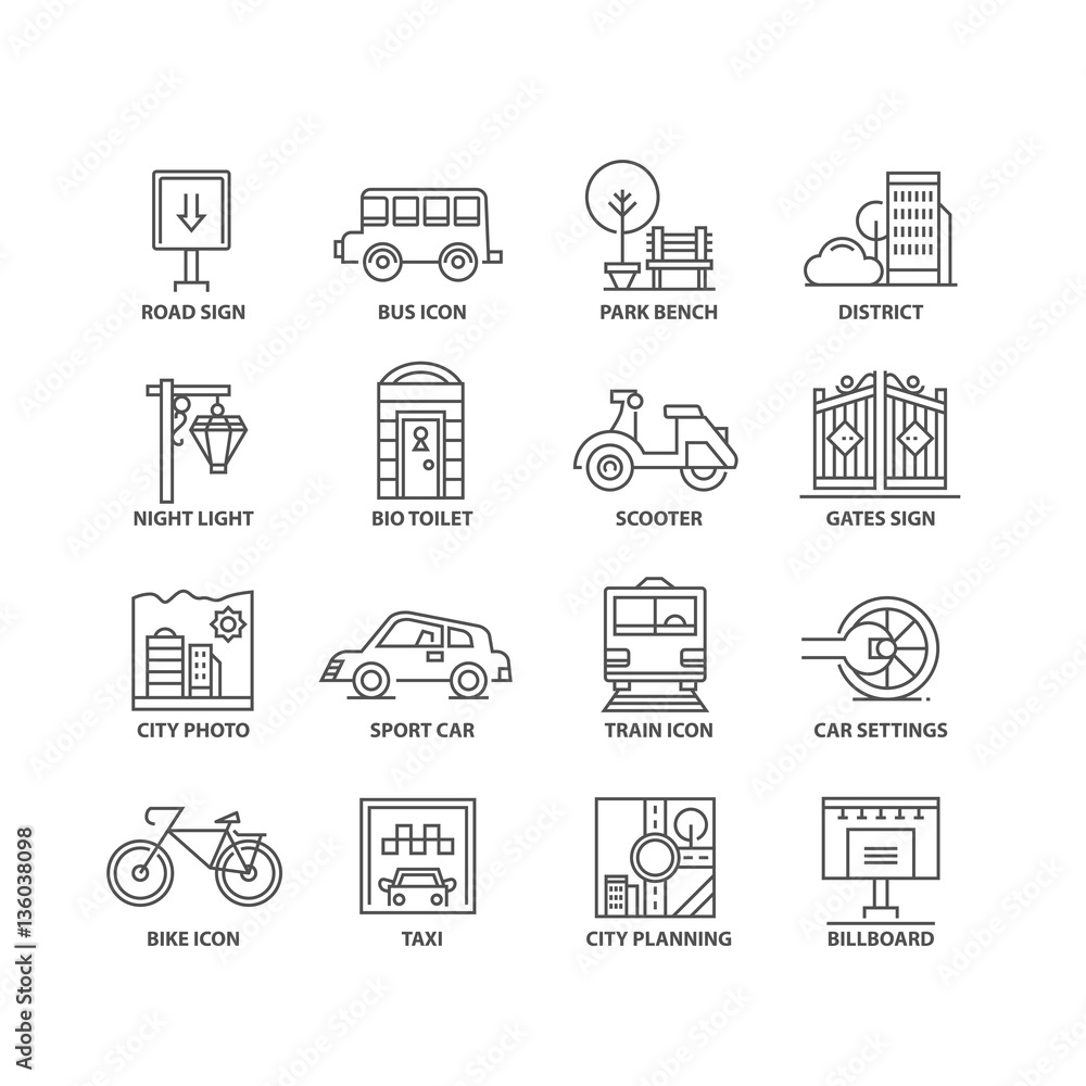 Thin line flat city isolated black icons Thin line flat city isolated black icons