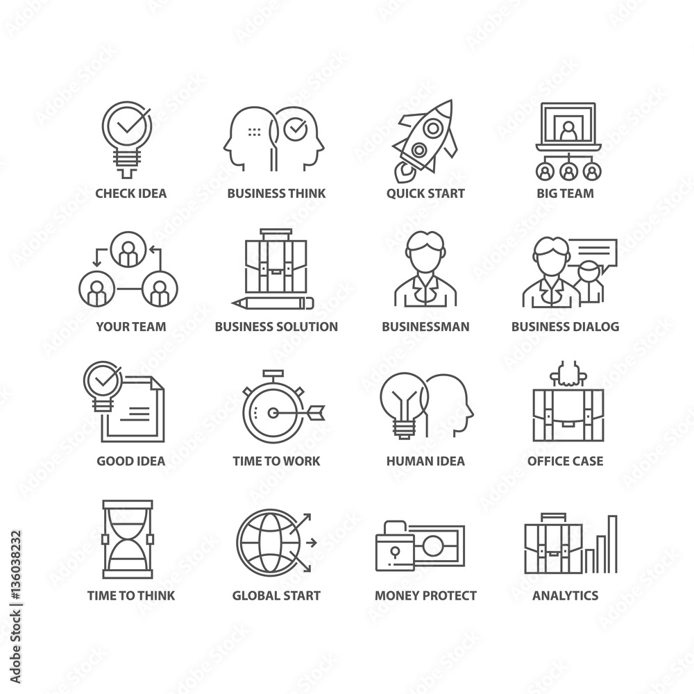 Thin line flat business isolated black icons Thin line flat business isolated black icons