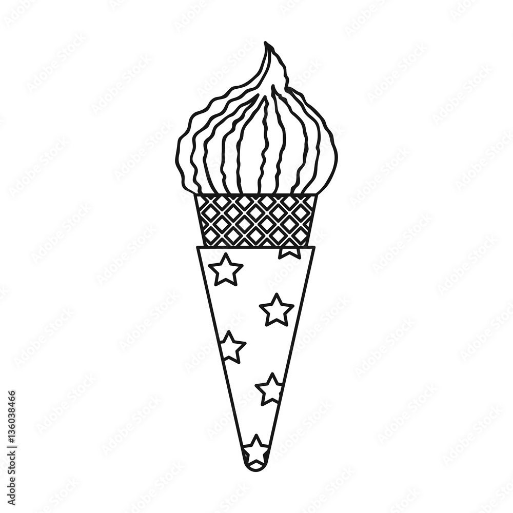 Ice cream in waffle cone icon in outline style isolated on white ...