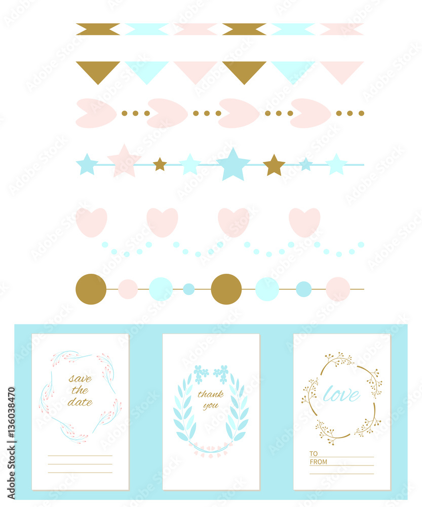 Set of cute universal cards. and borders. Vector illustration.