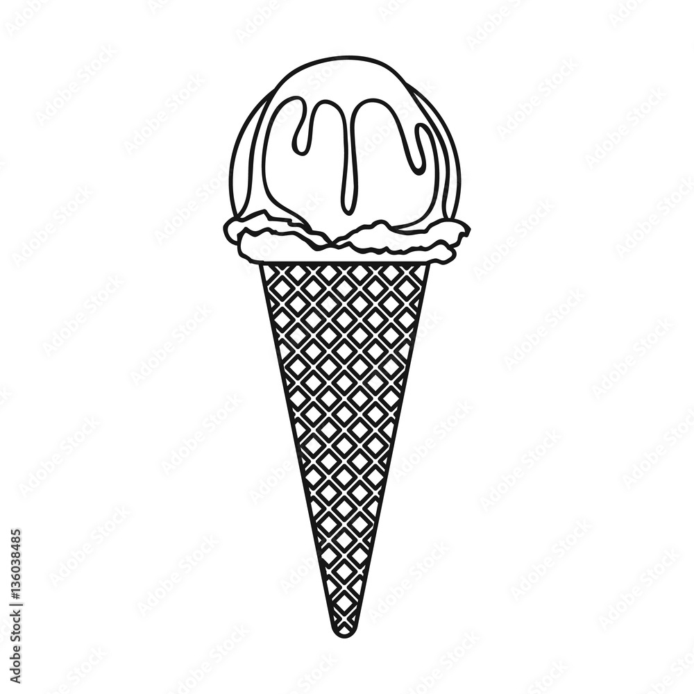 Ice cream in waffle cone icon in outline style isolated on white ...