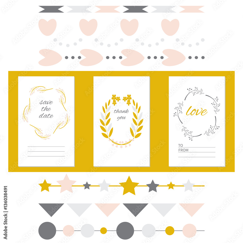 Set of cute universal cards. and borders. Vector illustration.