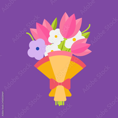 Wedding bouquet flowers vector illustration. Wedding bouquet flowers. Beautiful wedding congratulation bouquet isolated on background. Wedding bouquet flat style. Wedding flowers isolated vector