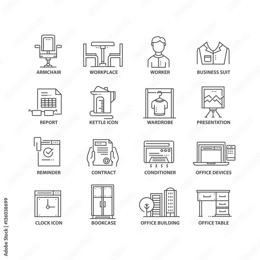 Thin line flat business isolated black icons