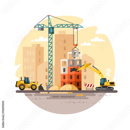 Construction site, building a house. Vector illustration.