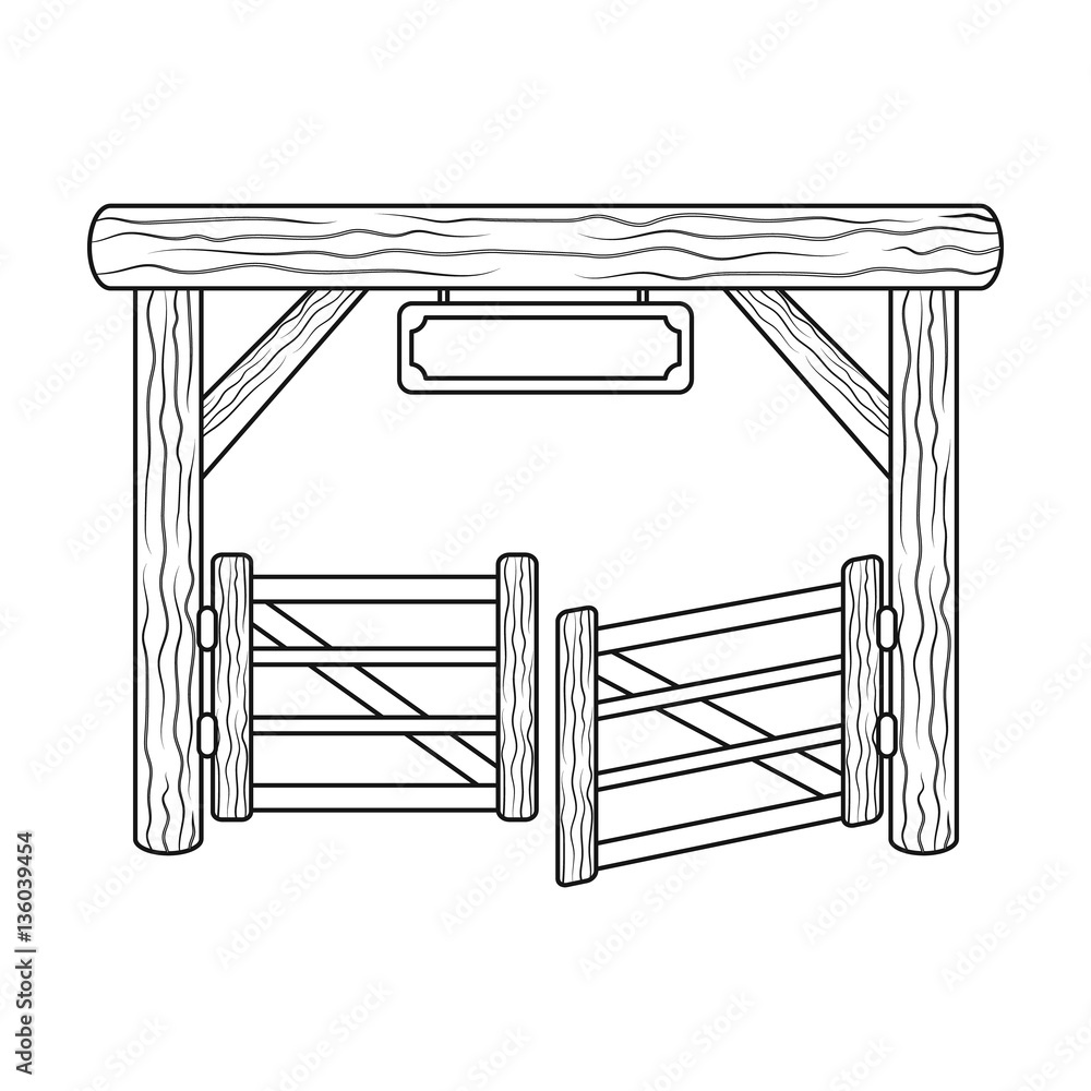 Paddock gate icon in outline style isolated on white background. Rodeo ...
