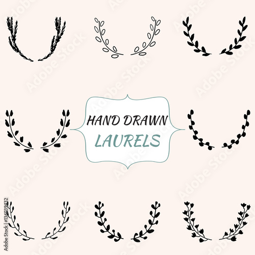hand drawn laurels. Vector illustration.