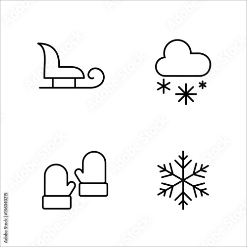 winter cold snow line icons set