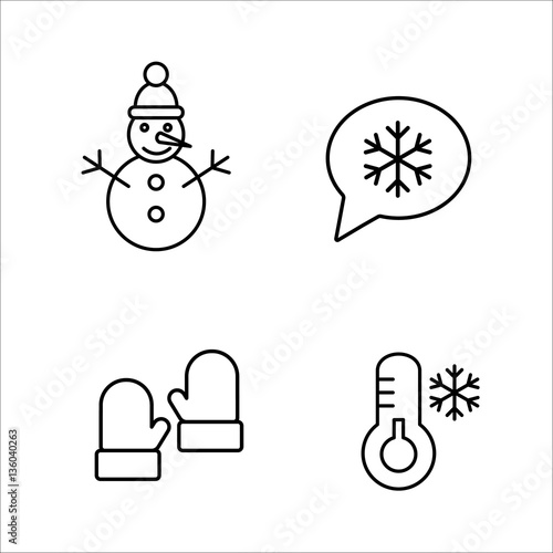 winter cold snow line icons set