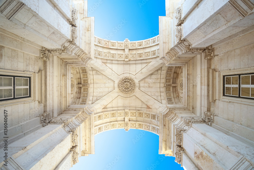 Fototapeta premium Rua Augusta Arch, Lisbon, shot from a low angle. Portugal.