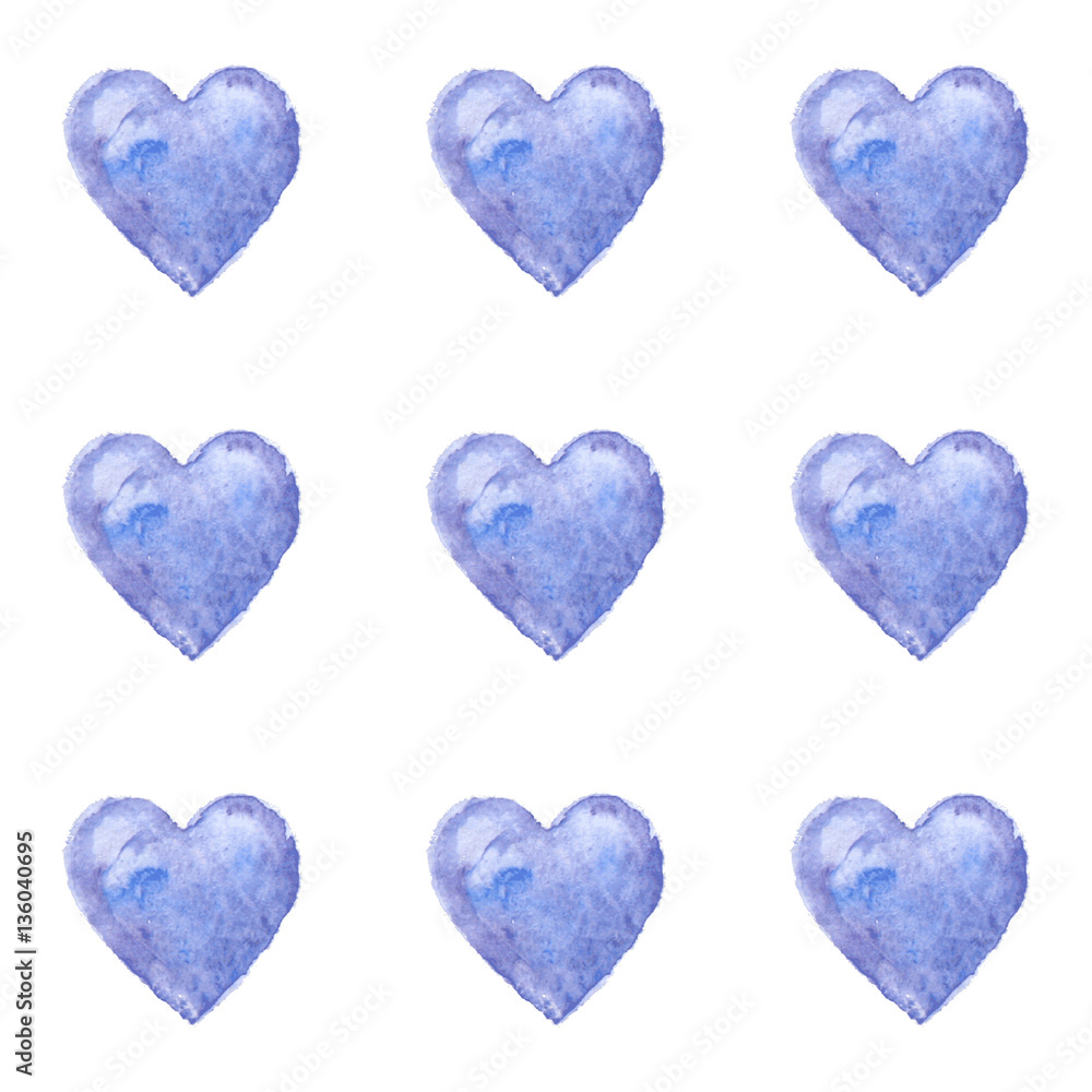 Watercolor hearts seamless background.