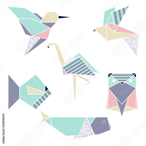 Origami animals set. Vector illustration.