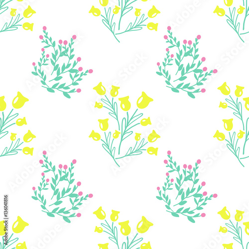 Floral seamless pattern in green and yellow colors.