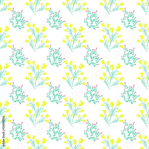 Floral seamless pattern in green and yellow colors.