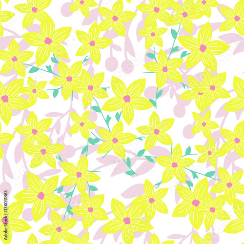Wallpaper Mural Floral seamless pattern in pink and yellow colors. Torontodigital.ca