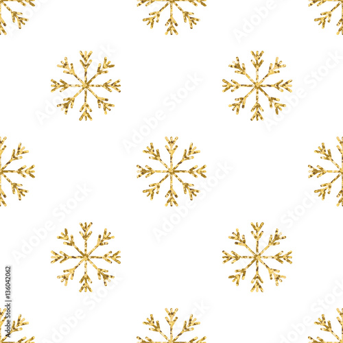 Gold snowflakes seamless pattern.