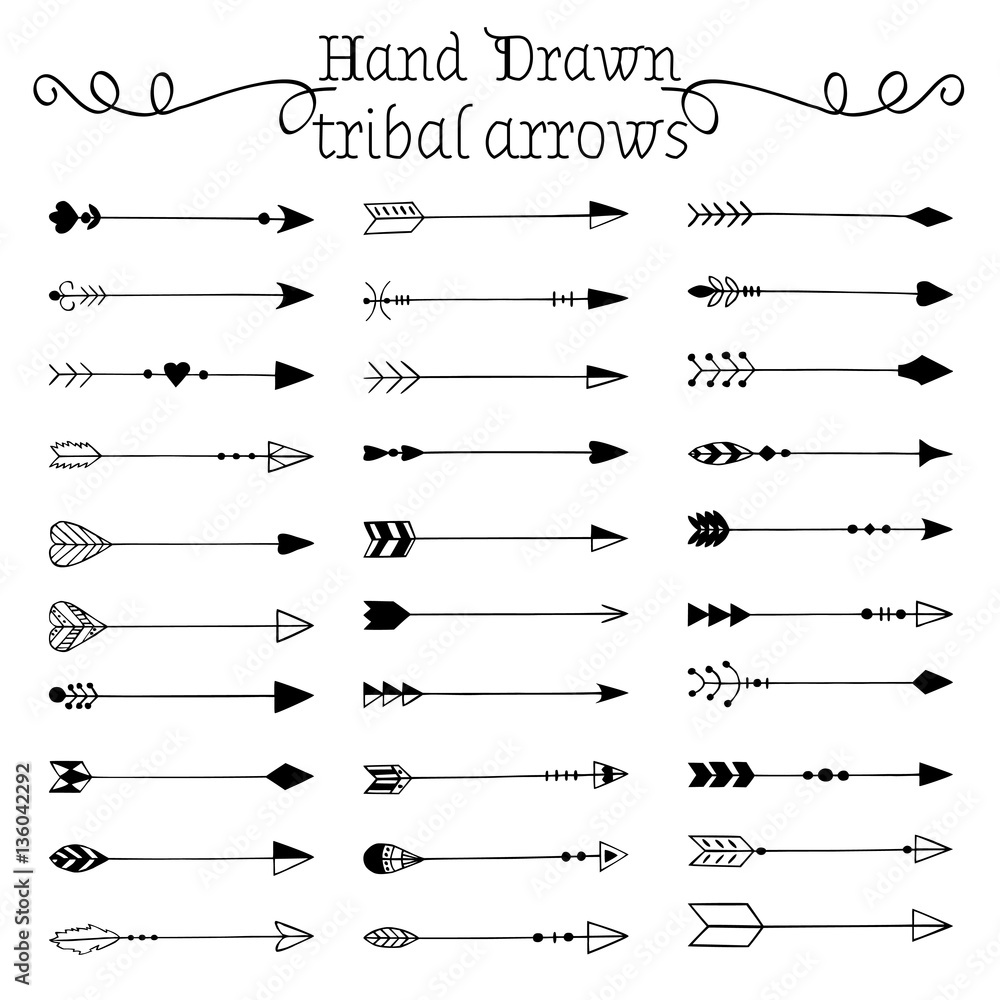 Hand drawn tribal arrows set. Vector illustration. Stock Vector | Adobe ...